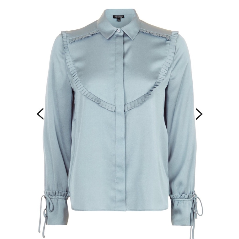 TOPSHOP Pleated Satin Ruffled Shirt - US 6